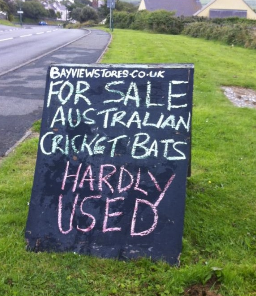 Gwyn of Bayview Stores roadside blackboard