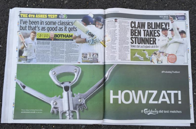 Carlsberg Howzat Cricket Ad in Newspaper